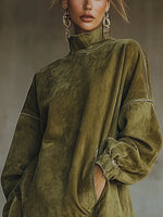 Women's Dress Faux Suede Fringed Hem Relaxed Fit