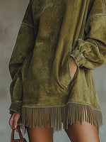 Women's Dress Faux Suede Fringed Hem Relaxed Fit