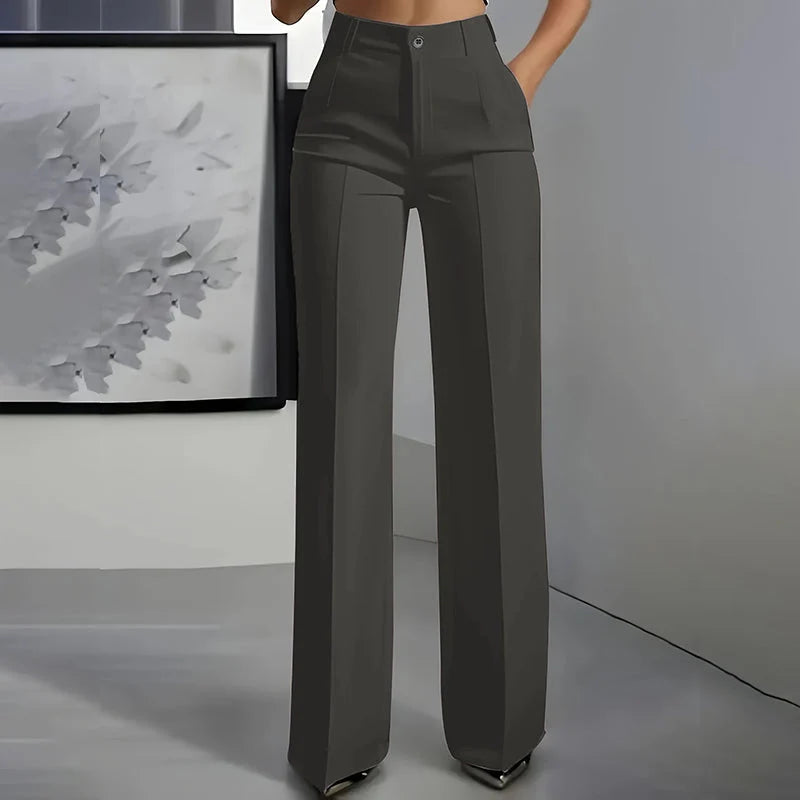 Women's Dress Pants High-Waist Straight-Leg Wrinkle-Resistant Polyester