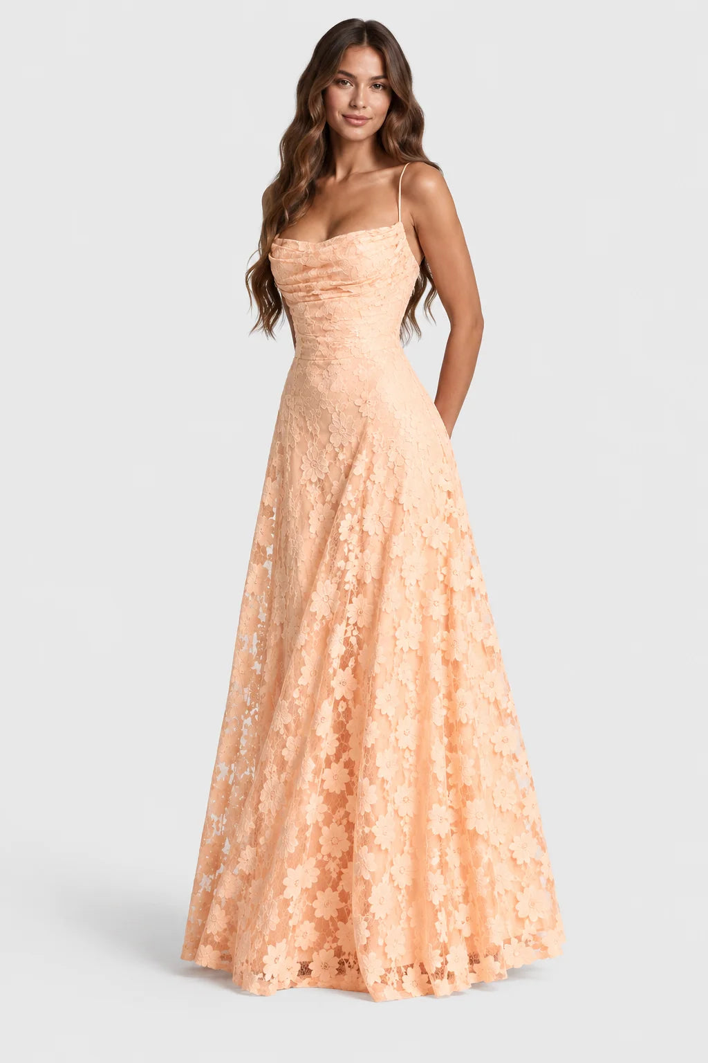 Women's Dress Raised 3D Floral Lace A-Line Midi Maxi Adjustable Straps