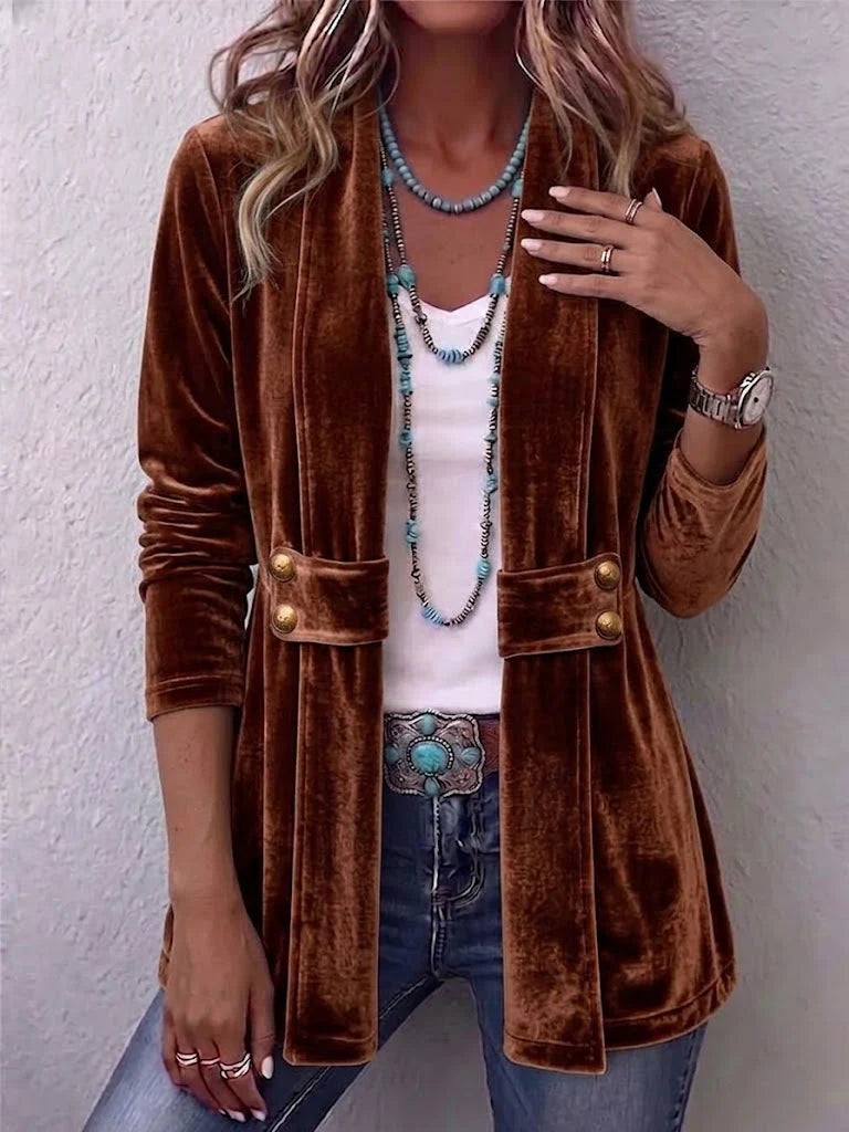 Women's Jacket Soft Plush Open-Front Lapel Collar