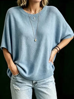 Women’s Knit Top Loose Fit Batwing Sleeves Crew Neck