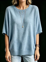 Women’s Knit Top Loose Fit Batwing Sleeves Crew Neck
