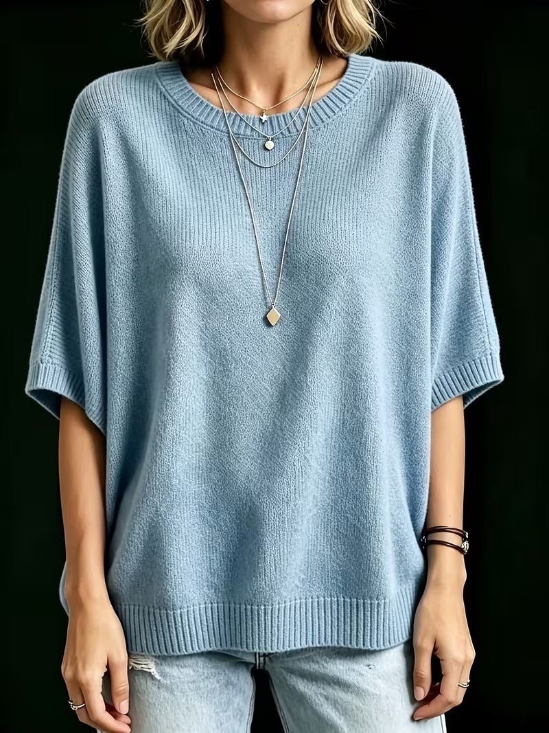 Women’s Knit Top Loose Fit Batwing Sleeves Crew Neck
