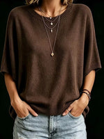 Women’s Knit Top Loose Fit Batwing Sleeves Crew Neck