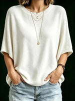 Women’s Knit Top Loose Fit Batwing Sleeves Crew Neck