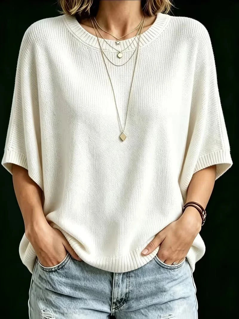 Women’s Knit Top Loose Fit Batwing Sleeves Crew Neck