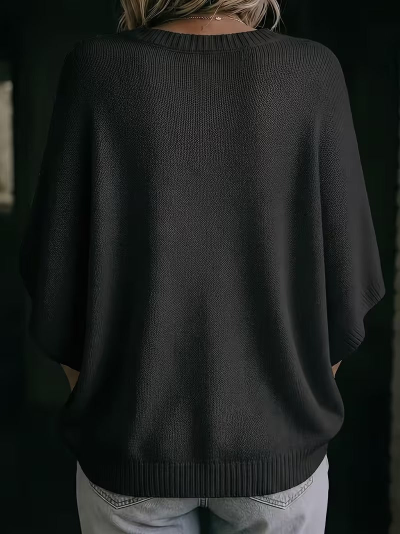 Women’s Knit Top Loose Fit Batwing Sleeves Crew Neck