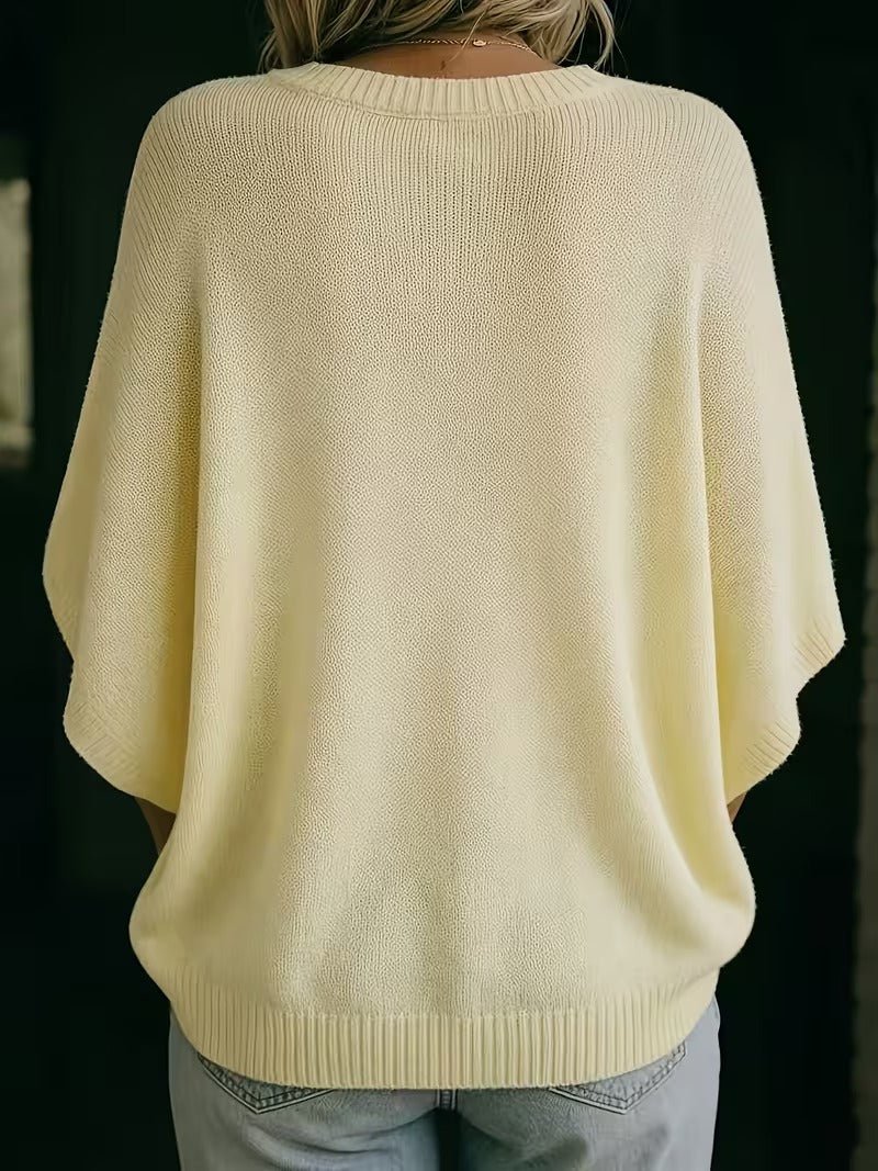 Women’s Knit Top Loose Fit Batwing Sleeves Crew Neck