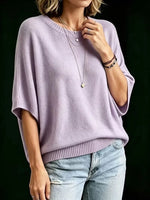 Women’s Knit Top Loose Fit Batwing Sleeves Crew Neck