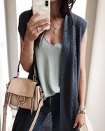 Women's Knit Vest Open Front Short Sleeve Machine Washable