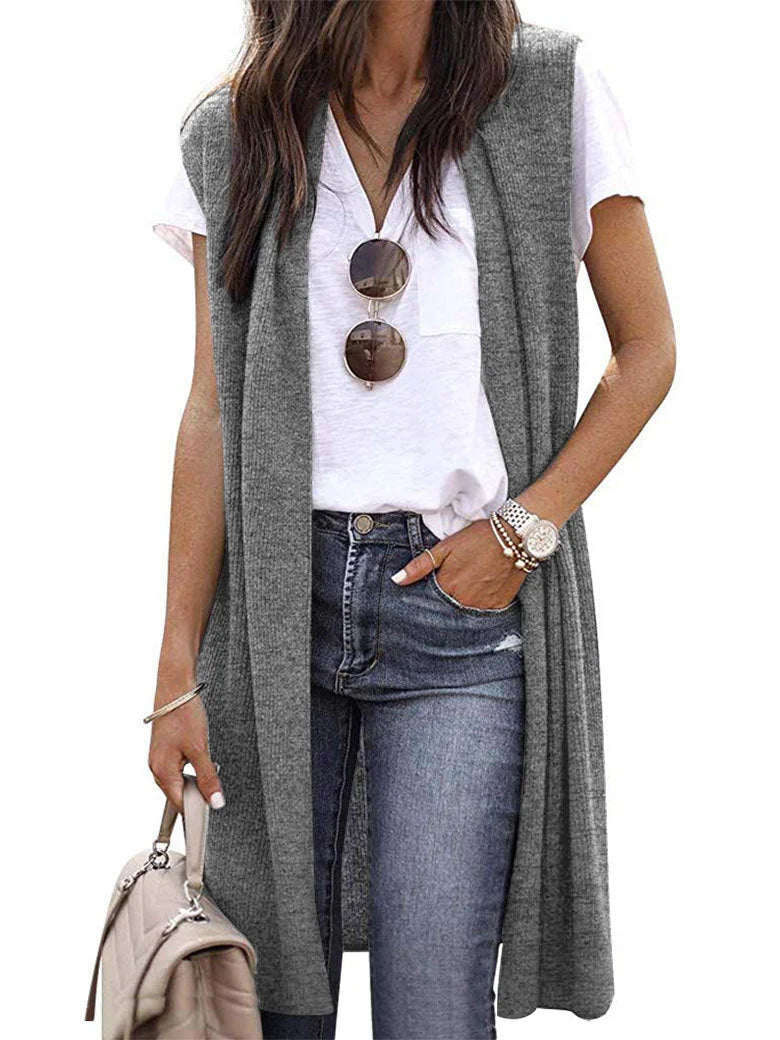 Women's Knit Vest Open Front Short Sleeve Machine Washable