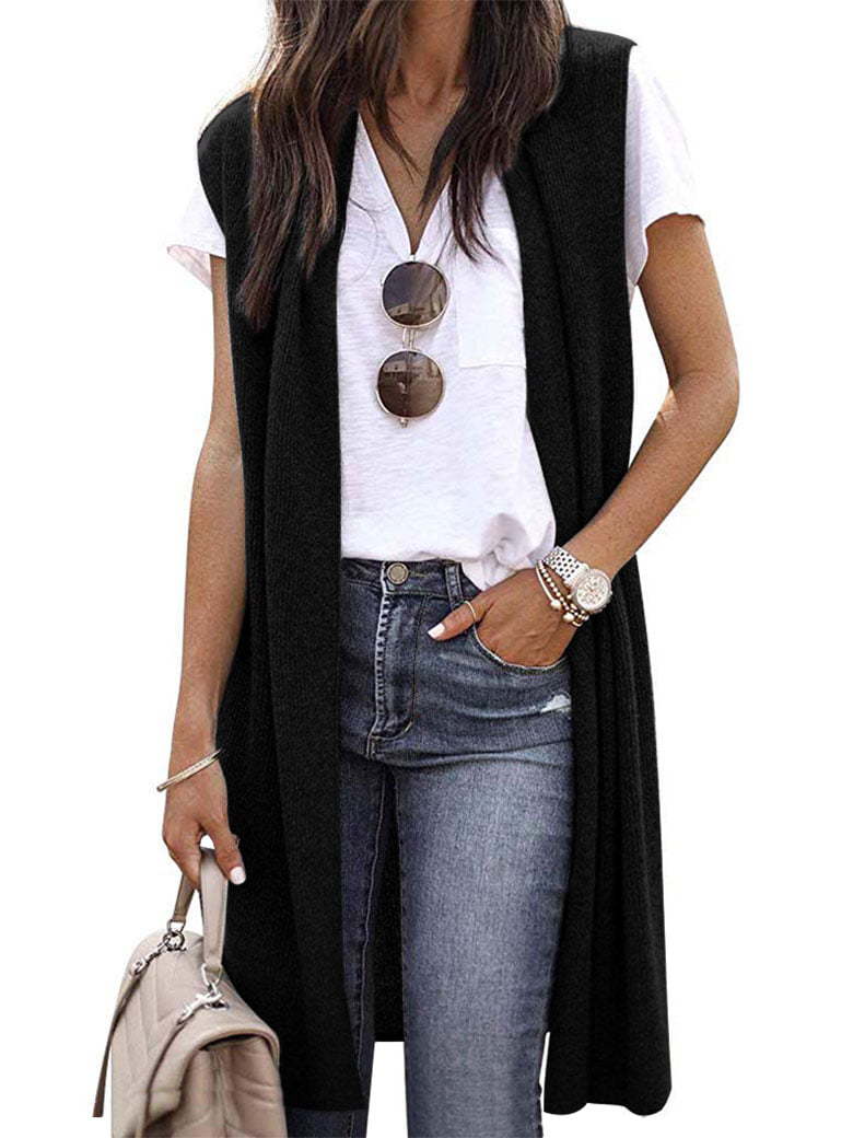 Women's Knit Vest Open Front Short Sleeve Machine Washable