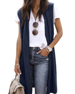 Women's Knit Vest Open Front Short Sleeve Machine Washable