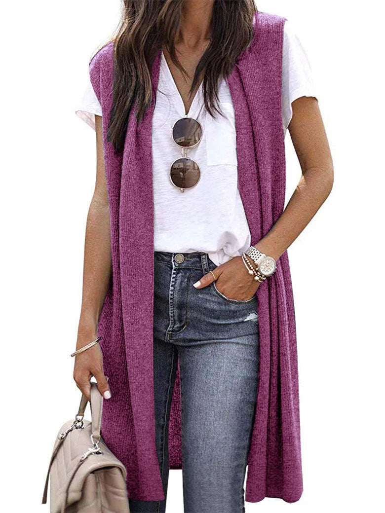 Women's Knit Vest Open Front Short Sleeve Machine Washable