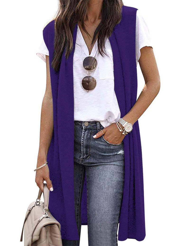 Women's Knit Vest Open Front Short Sleeve Machine Washable