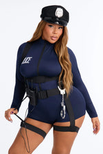 Women's Officer Costume Set 6-Piece Zip-Front Romper & Accessories