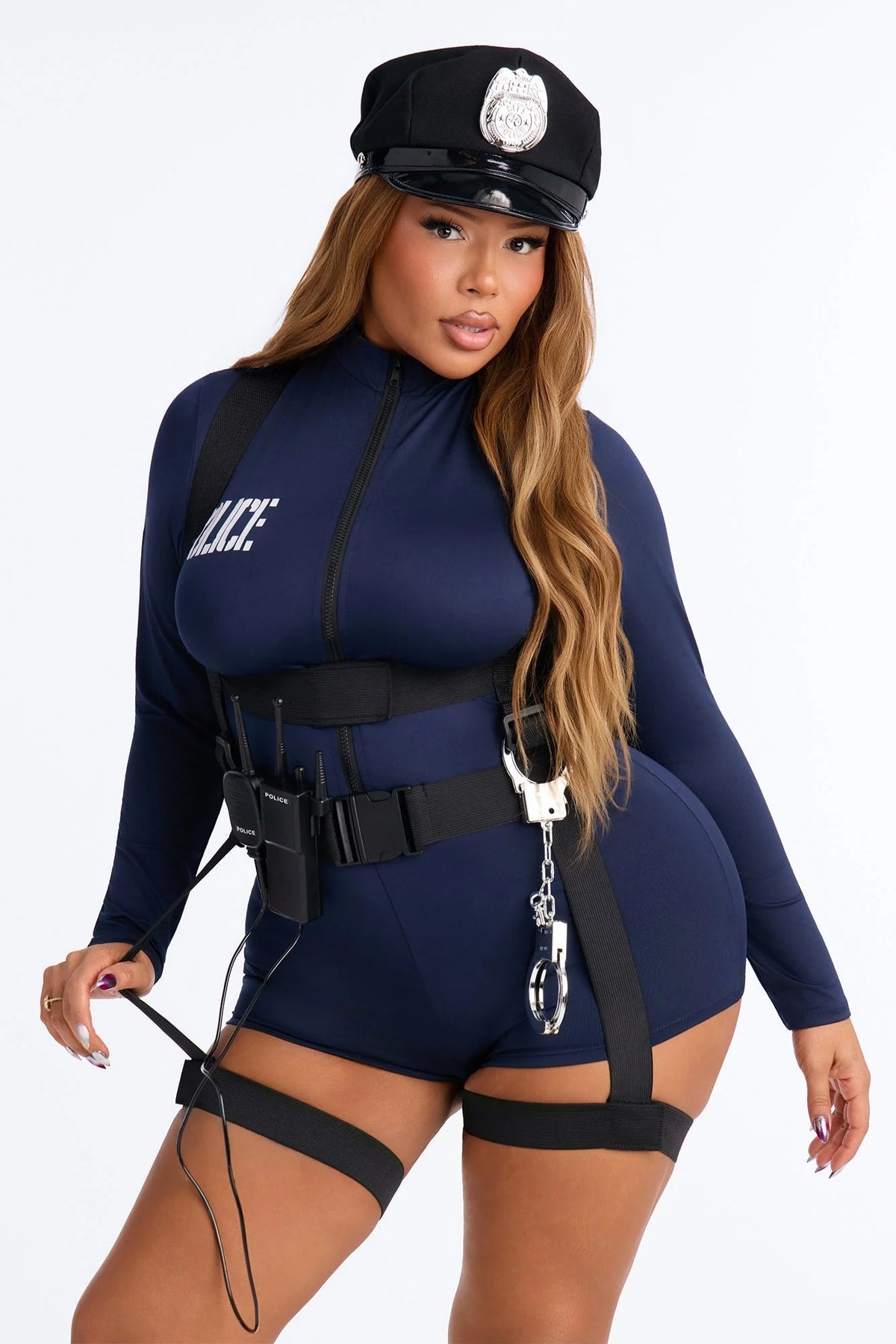 Women's Officer Costume Set 6-Piece Zip-Front Romper & Accessories