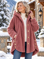 Women's Plush Coat Hooded High-Low Button Front