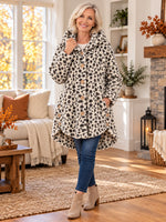 Women's Plush Coat Hooded High-Low Button Front