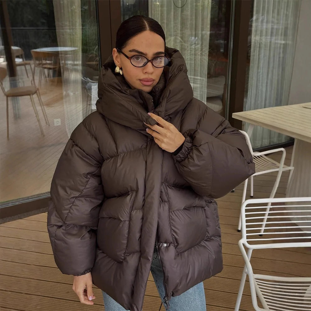 Women's Quilted Jacket Oversized Fit Water-Repellent High Shawl Collar