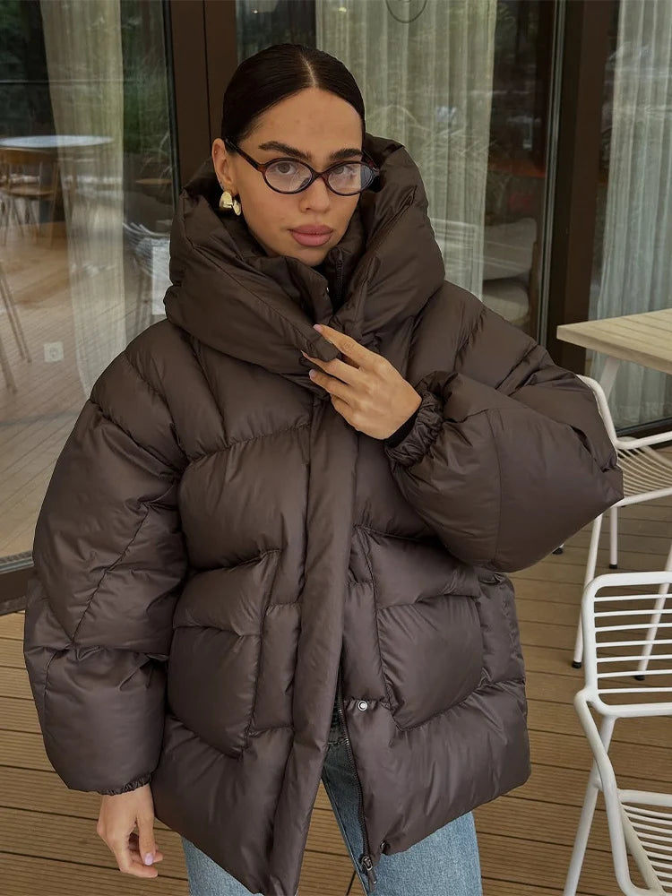 Women's Quilted Jacket Oversized Fit Water-Repellent High Shawl Collar