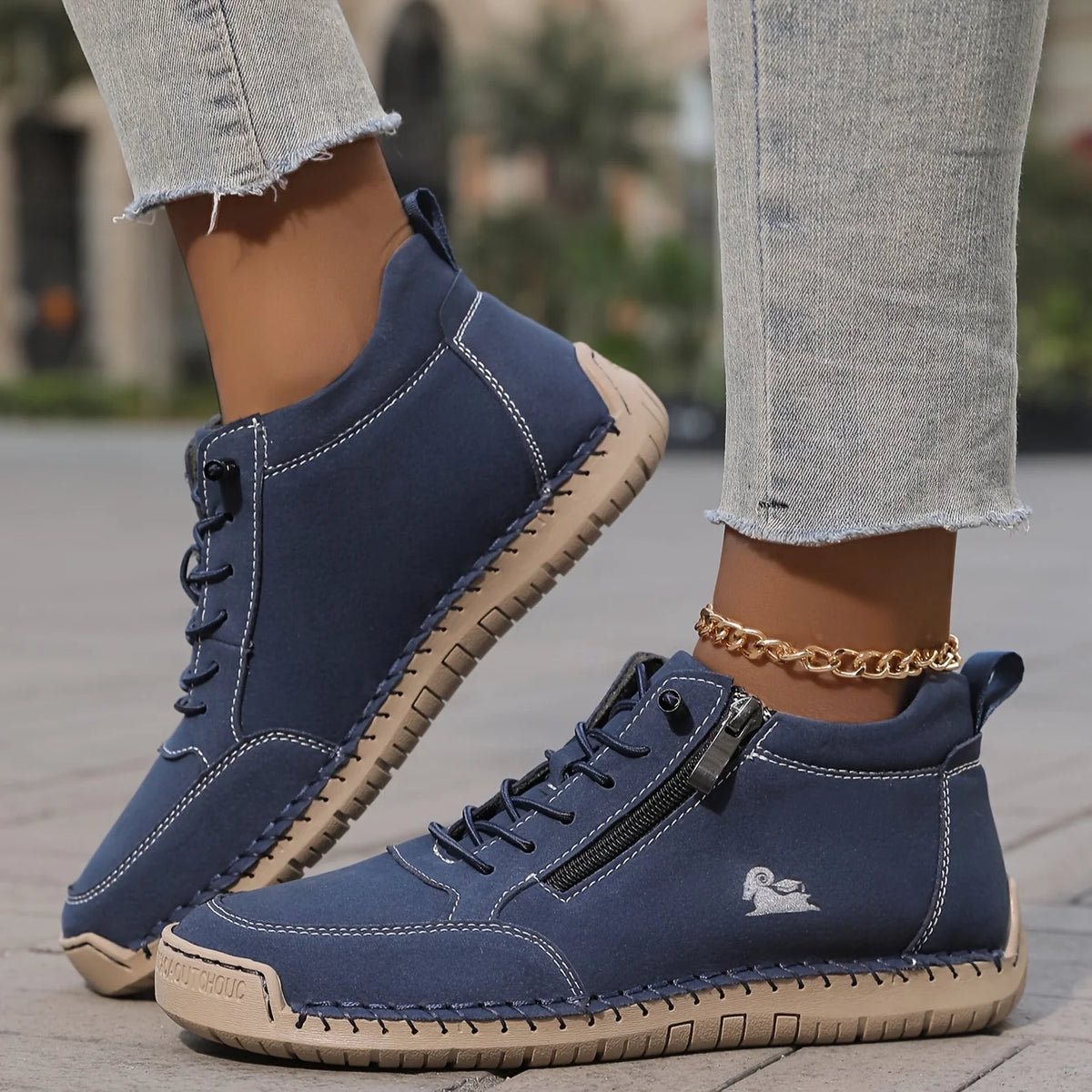 Women's Sneakers Ankle-Height Side-Zip Lace-Up Closure