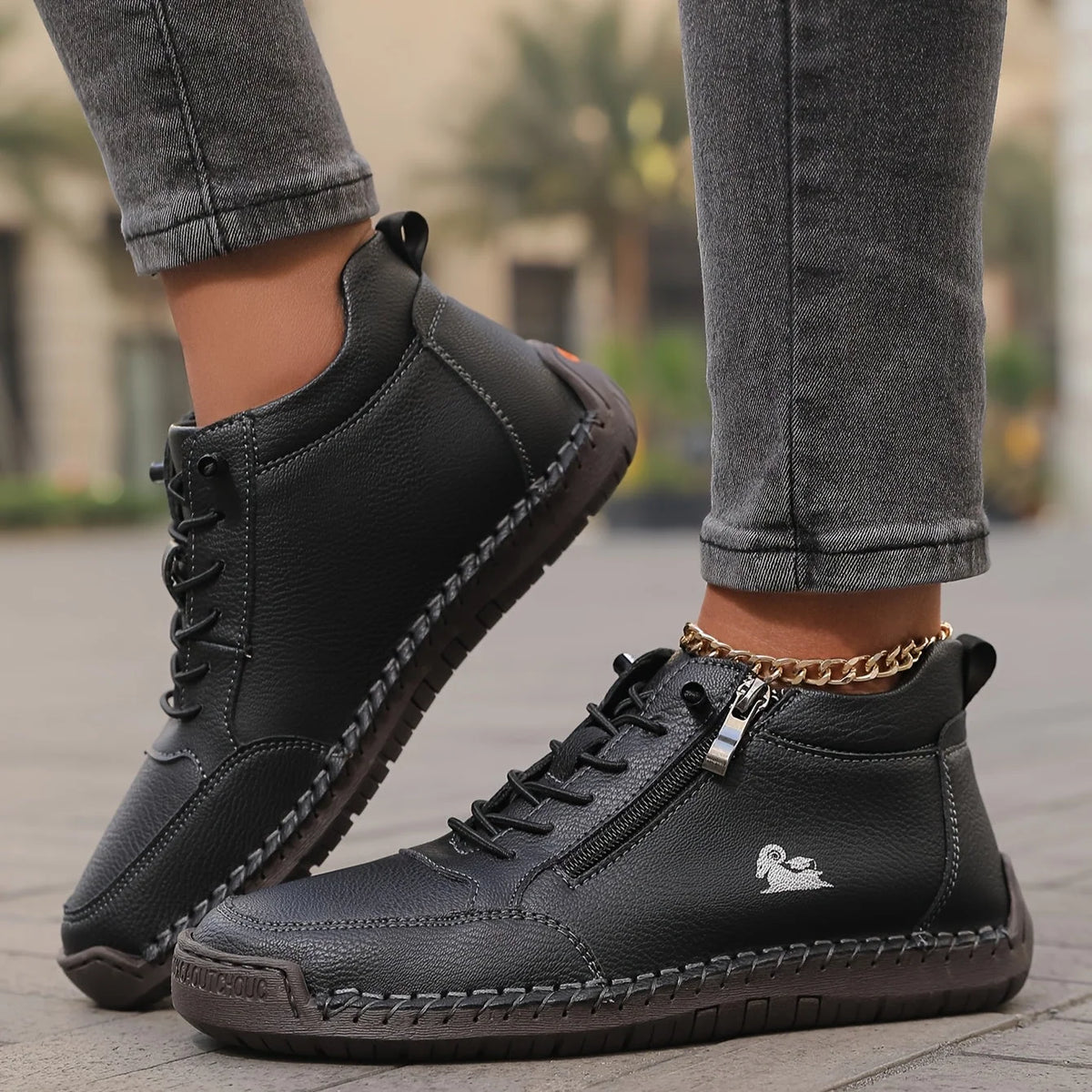 Women's Sneakers Ankle-Height Side-Zip Lace-Up Closure