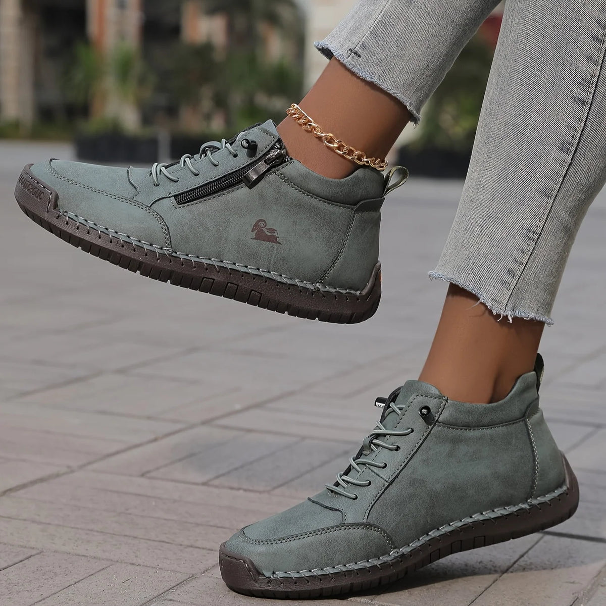 Women's Sneakers Ankle-Height Side-Zip Lace-Up Closure