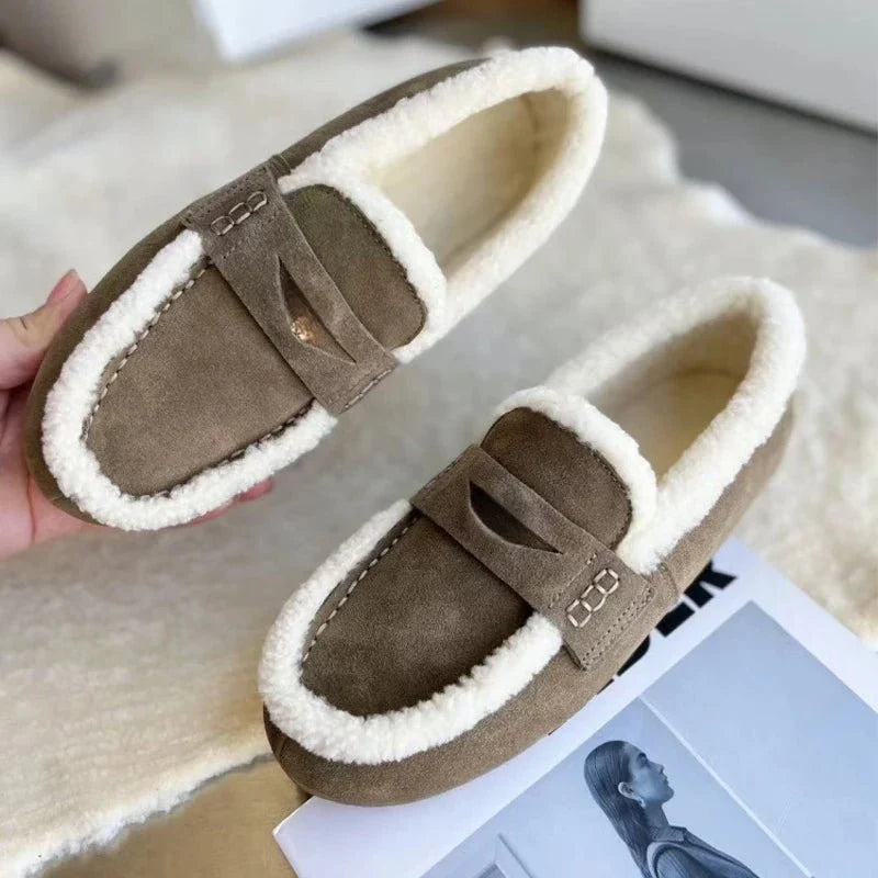 Women’s Suede Loafers Wool-Lined Rounded Toe Slip-On