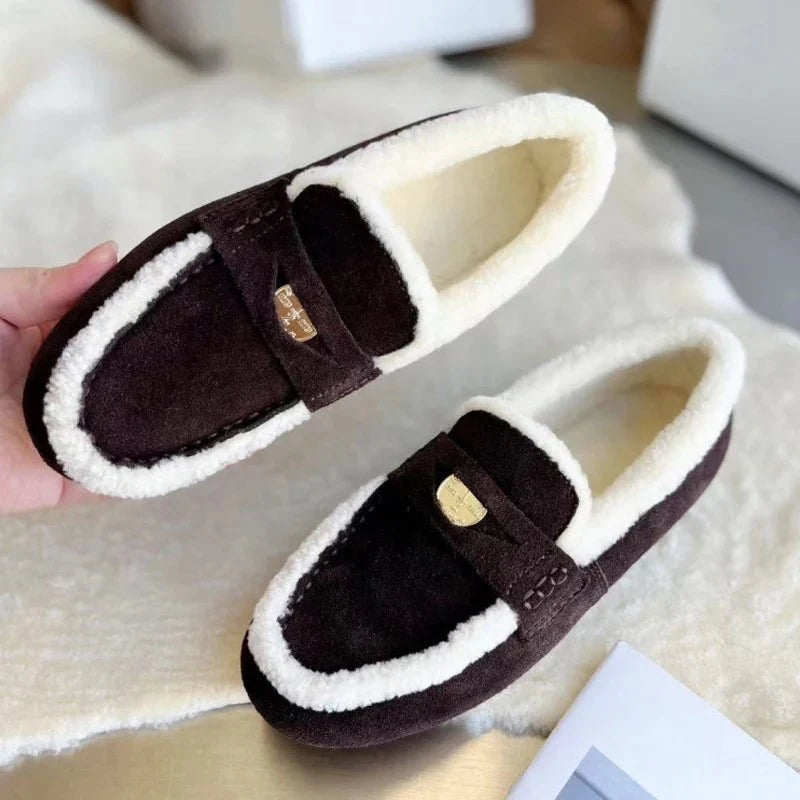Women’s Suede Loafers Wool-Lined Rounded Toe Slip-On
