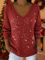 Women's Sweater V-Neck Soft Knit Relaxed Fit