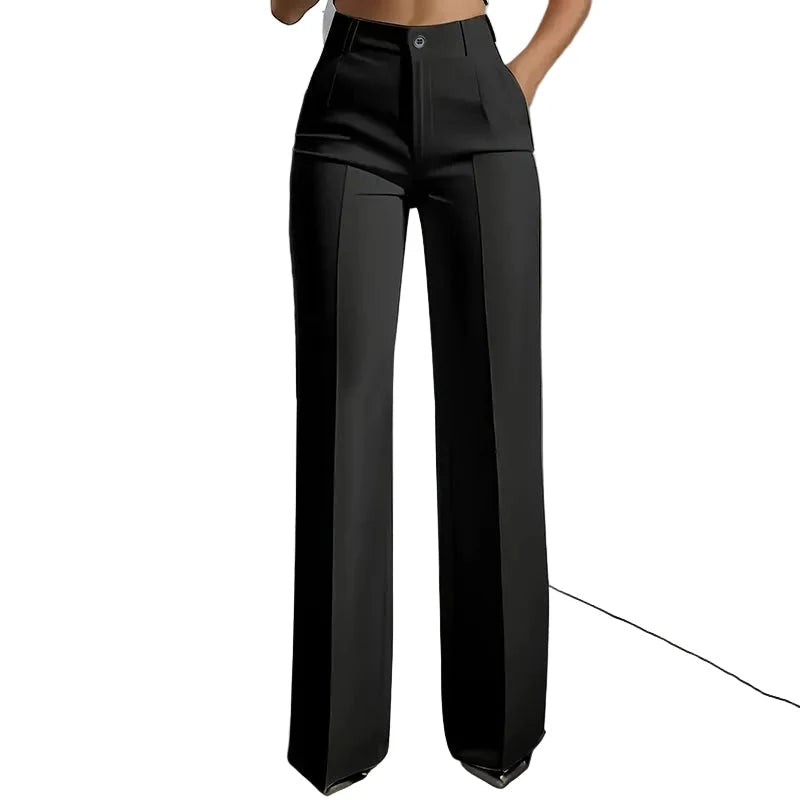 Women's Trousers High-Waisted Straight-Leg Wrinkle-Resistant Polyester