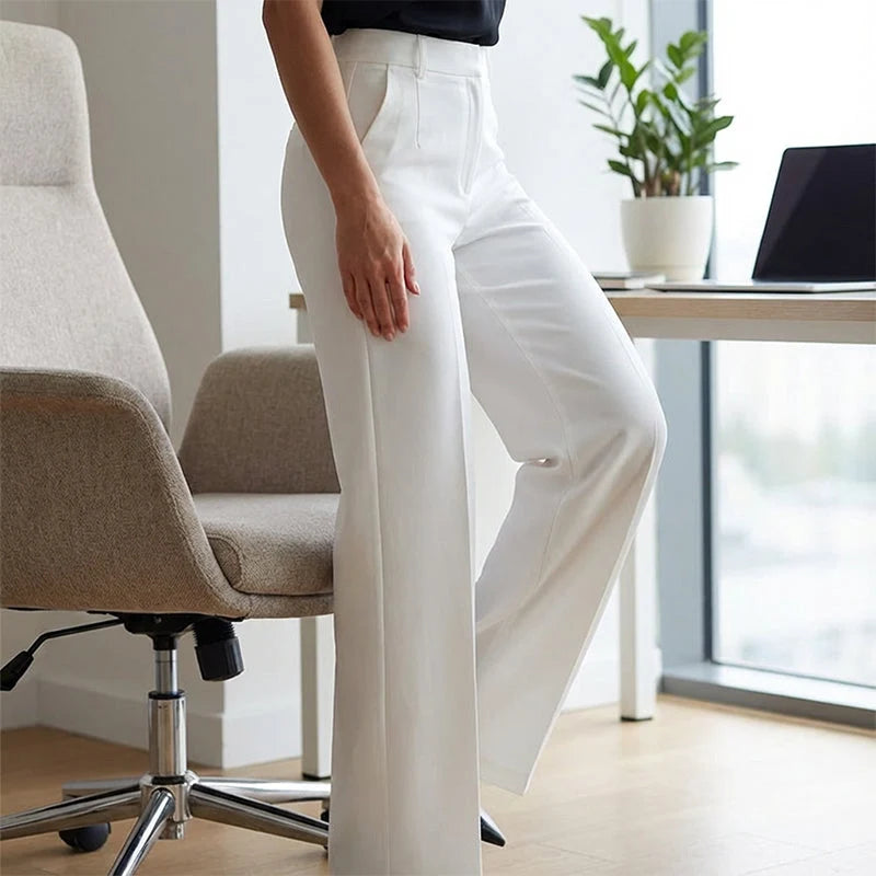 Women's Trousers High-Waisted Straight-Leg Wrinkle-Resistant Polyester