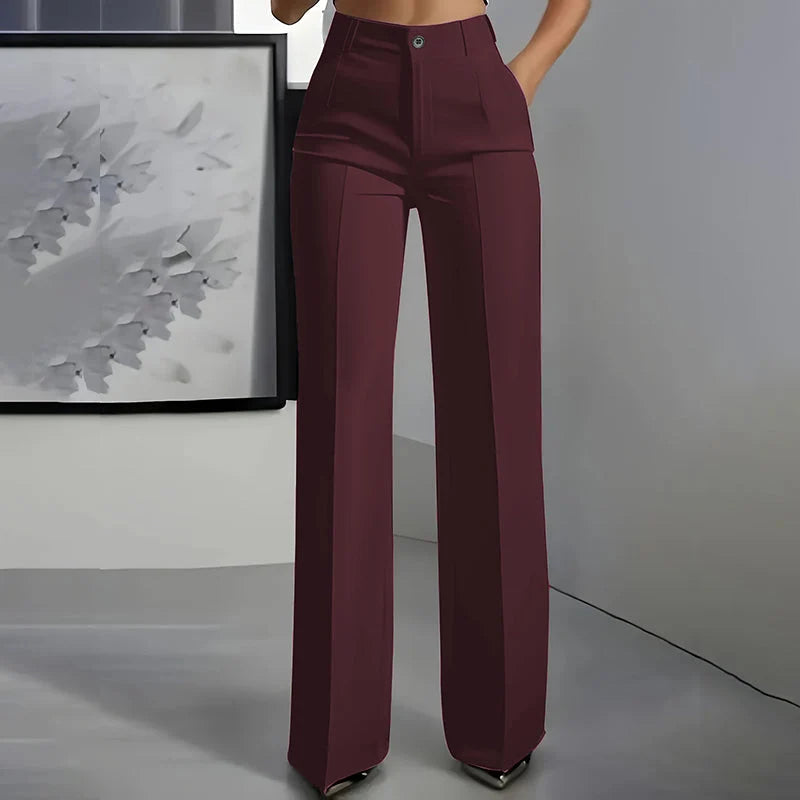 Women's Trousers High-Waisted Straight-Leg Wrinkle-Resistant Polyester