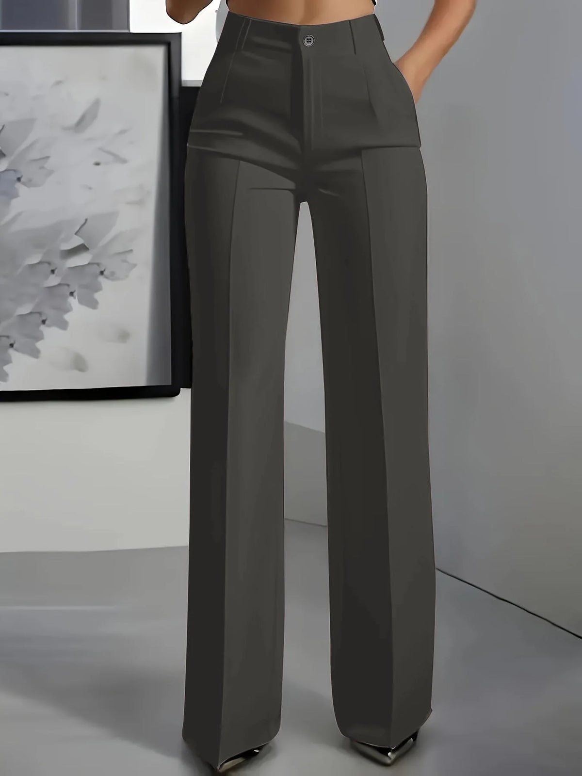 Women's Trousers High-Waisted Stretch Woven Fabric