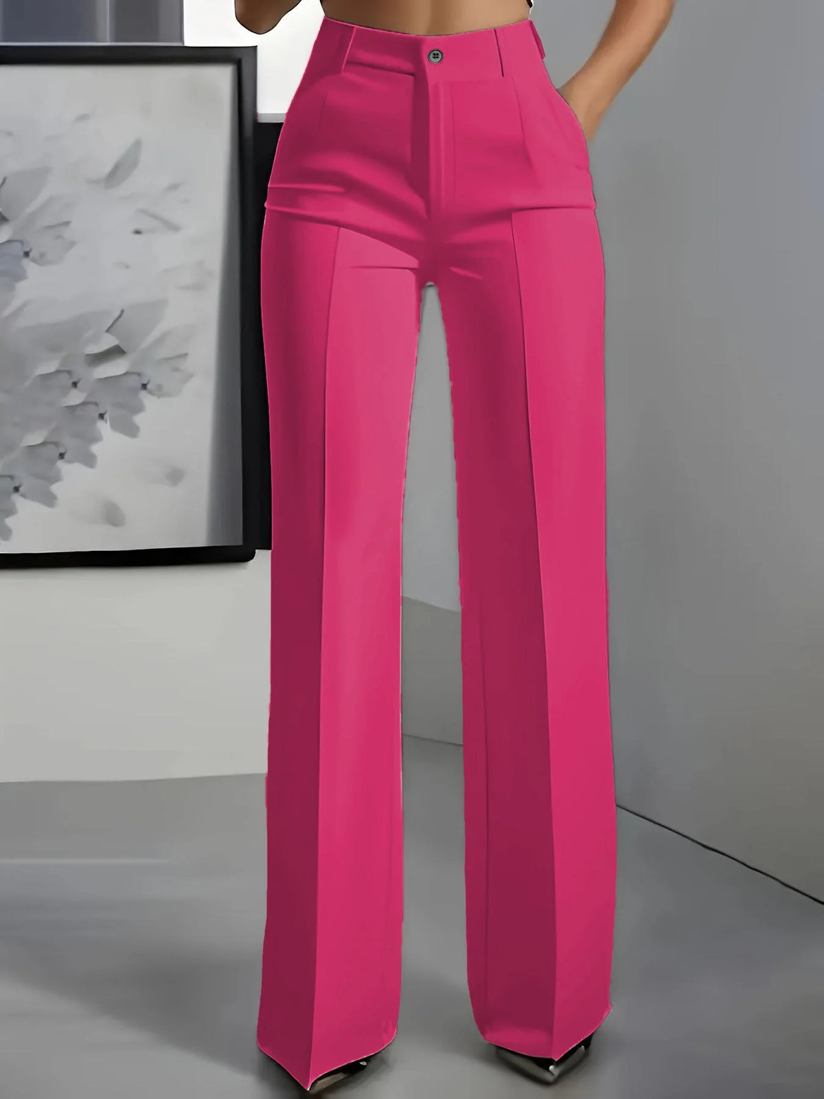 Women's Trousers High-Waisted Stretch Woven Fabric