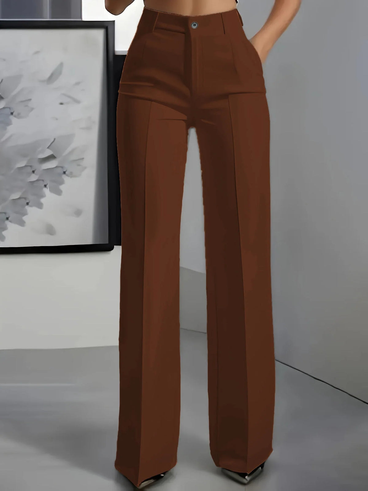 Women's Trousers High-Waisted Stretch Woven Fabric