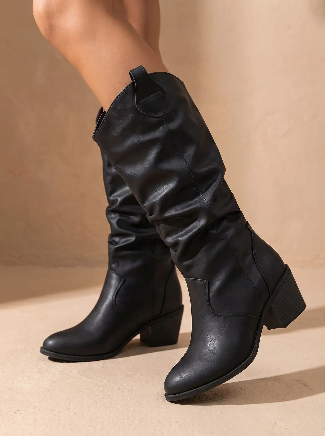 Women's Western Boots Wide-Calf Pull-On Flat Heel