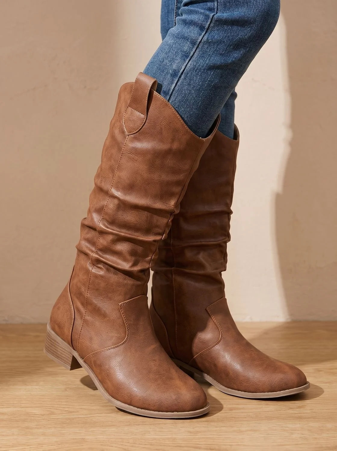 Women's Western Boots Wide-Calf Pull-On Flat Heel