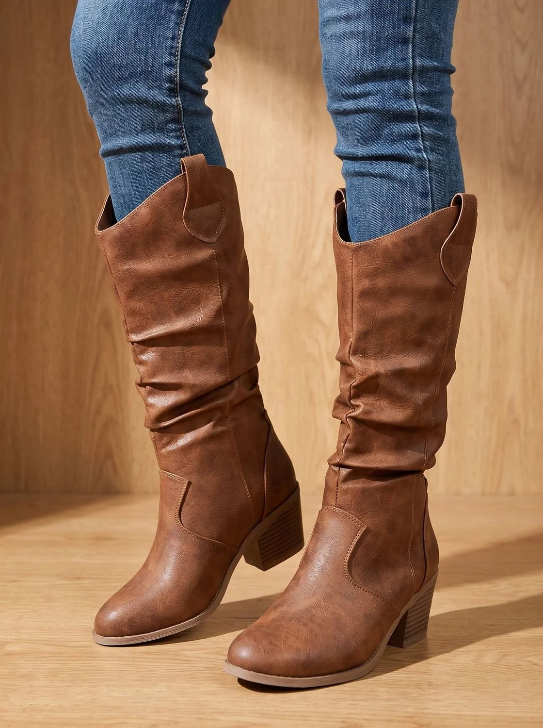 Women's Western Boots Wide-Calf Pull-On Flat Heel