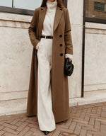 Women's Wool Blend Coat Long Double-Breasted Deep Pockets