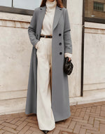 Women's Wool Blend Coat Long Double-Breasted Deep Pockets