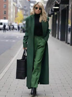 Women's Wool Blend Coat Long Double-Breasted Deep Pockets
