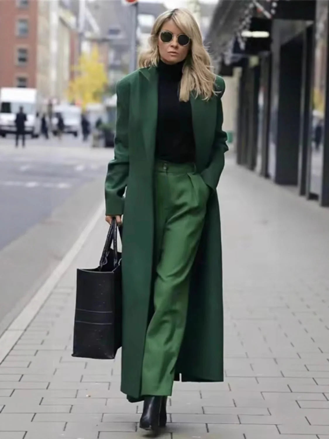 Women's Wool Blend Coat Long Double-Breasted Deep Pockets