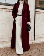 Women's Wool Blend Coat Long Double-Breasted Deep Pockets