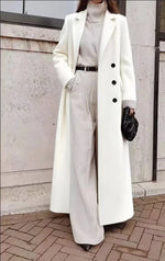 Women's Wool Blend Coat Long Double-Breasted Deep Pockets
