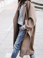 Women's Wool Blend Coat Oversized Longline Fit Deep Pockets