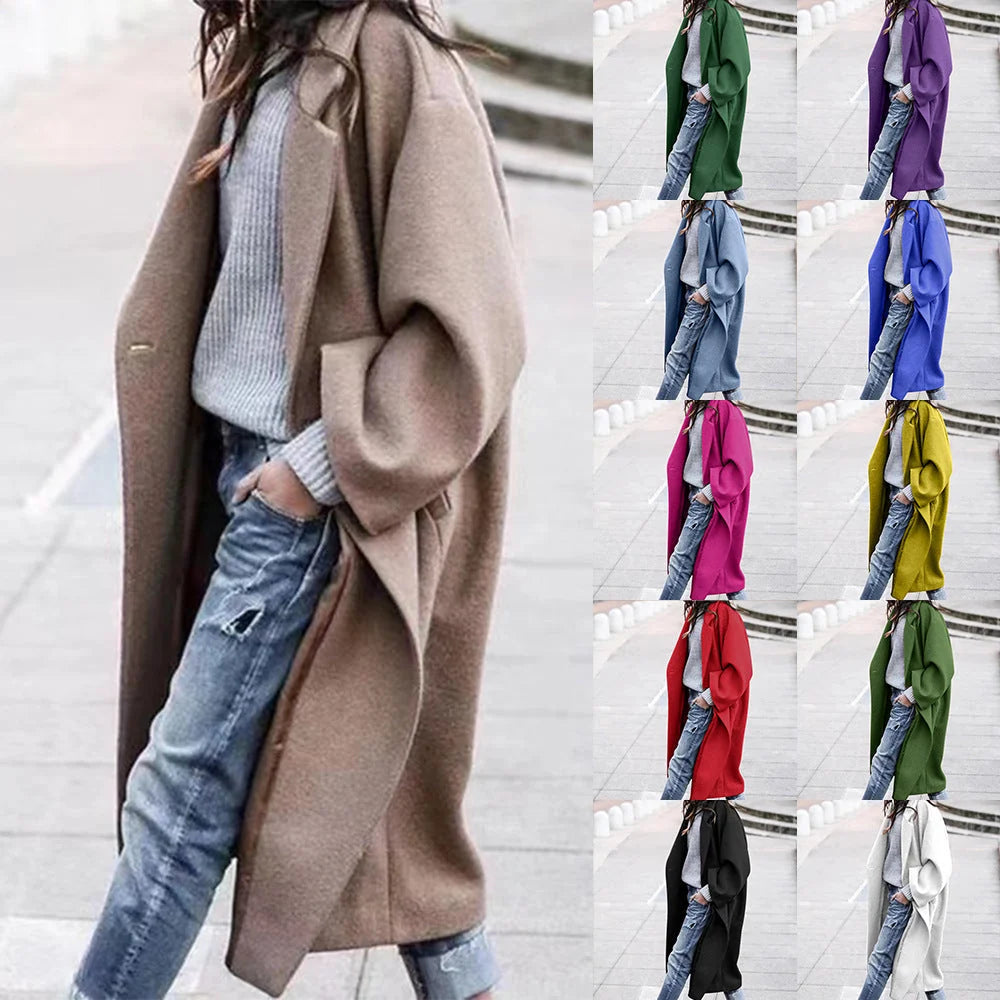 Women's Wool Coat Double-Breasted Midweight Long Sleeve