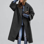 Women's Wool Coat Double-Breasted Midweight Long Sleeve